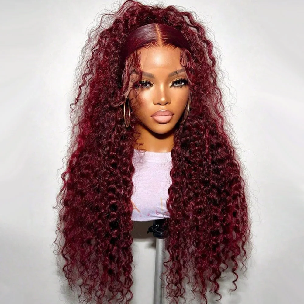 Burgundy Deep Wave Lace Front Wigs Human Hair Pre Plucked with Baby Hair 250% Density 99J Burgundy 13x4 Deep Wave Lace Front Wig
