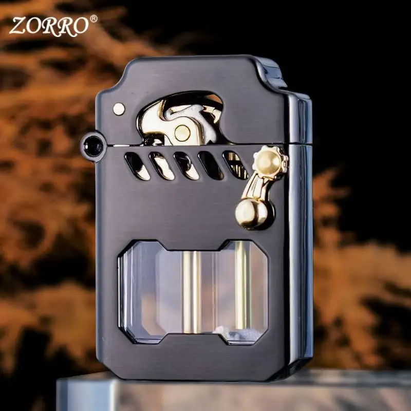 ZORRO Mecha Transparent Fuel Tank Mechanical Ejection Oil Lighter Metal Creative Gift gas lighter kerosene lighter