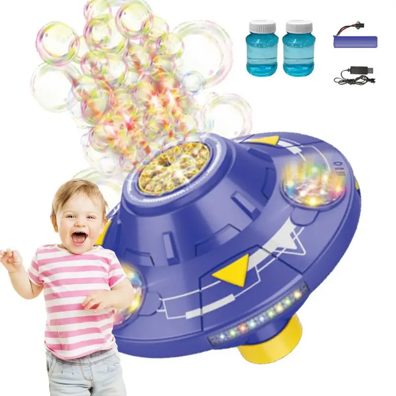 

Bubble Blower Machine Rotating Flying Saucer Bubble Toys USB Rechargeable Bubble Blower For Relaxing Kids Outdoor Toys For