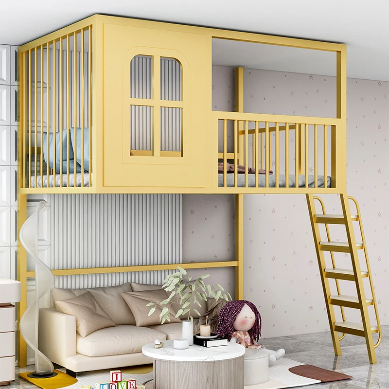 Loft loft sábana elevada superior e inferior escritorio inferior vacío casa en el árbol de hierro forjado castillo marco de acero para niños