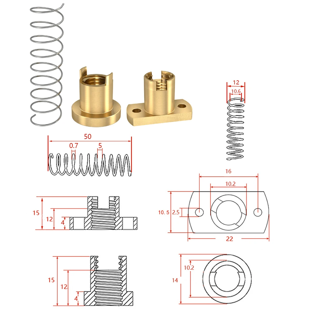 Conjuntos t8 Anti-folga Parafuso de Chumbo Porca de Bronze Pom Chumbo mm mm mm para Ender Cr10 3d Impressora Peças t8 Anti Porcas da Mola de Folga 2 - Imagem 4