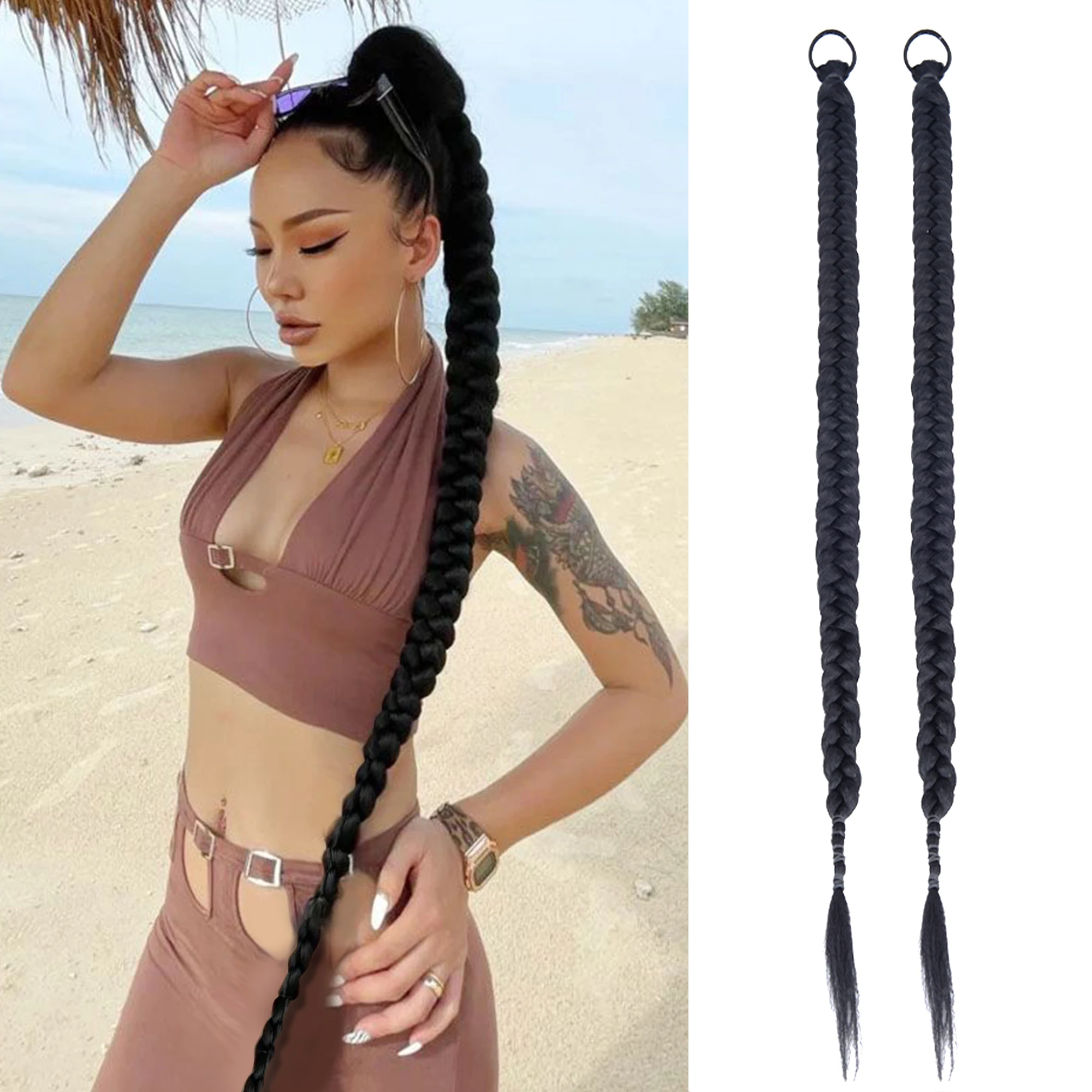 

LVHAN Synthetic Ponytail Long Hair Braided Braid Hair Extension Black Ponytail Wig Twist Braid Boxing Suitable For Black People