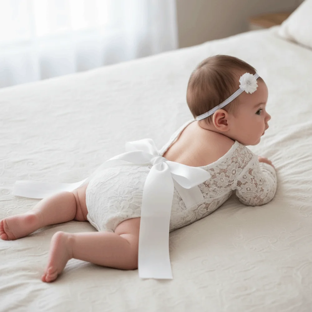 2Pcs/Set Creative Infants Photo Clothing Bow Tie Design Hollow Back Newborn Photography Props Solid Color Floral