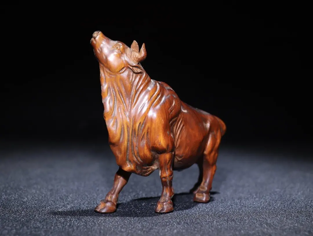 New European-style Cow Statue Zodiac Ox Animal Sculpture Retro Interior Decoration Figurine Handmade Wood Carving Ornament Feng 4