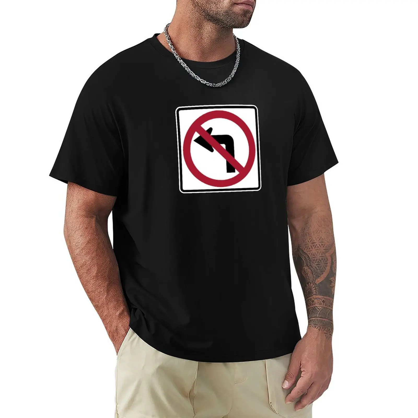 

American Road Signs R3 series : No left turn. T-Shirt graphics summer top fitted t shirts for men