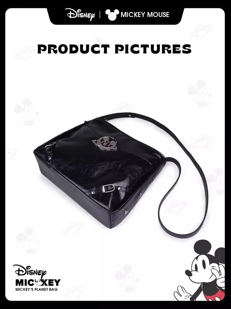 Disney Black Mickey Planet Tote Pack Large Capacity Crossbody Shoulder Bag For Women Brand Premium Leather Underarm Bag 6