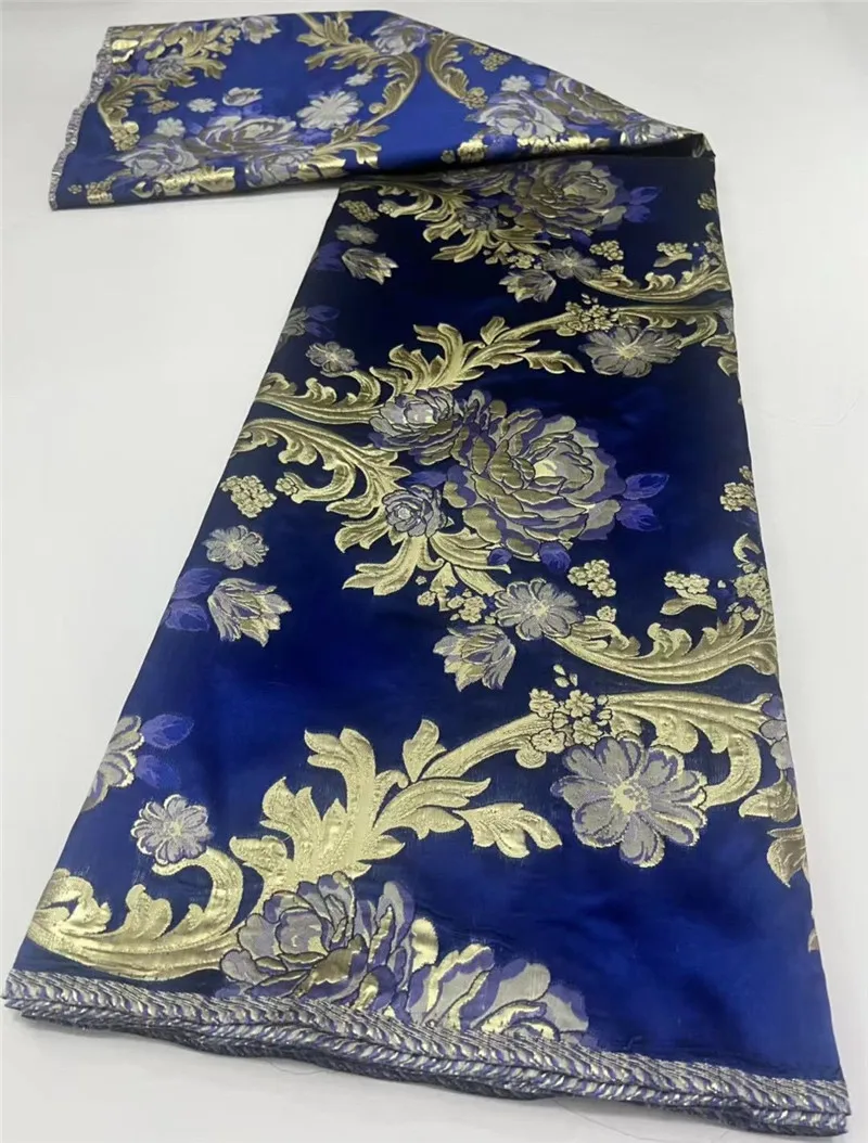 

Dark Blue African Brocade Jacquard Fabric Floral Damask Cloth Nigerian Gilding Lace Dress Material Brocard Tissu 5 Yard DJB25