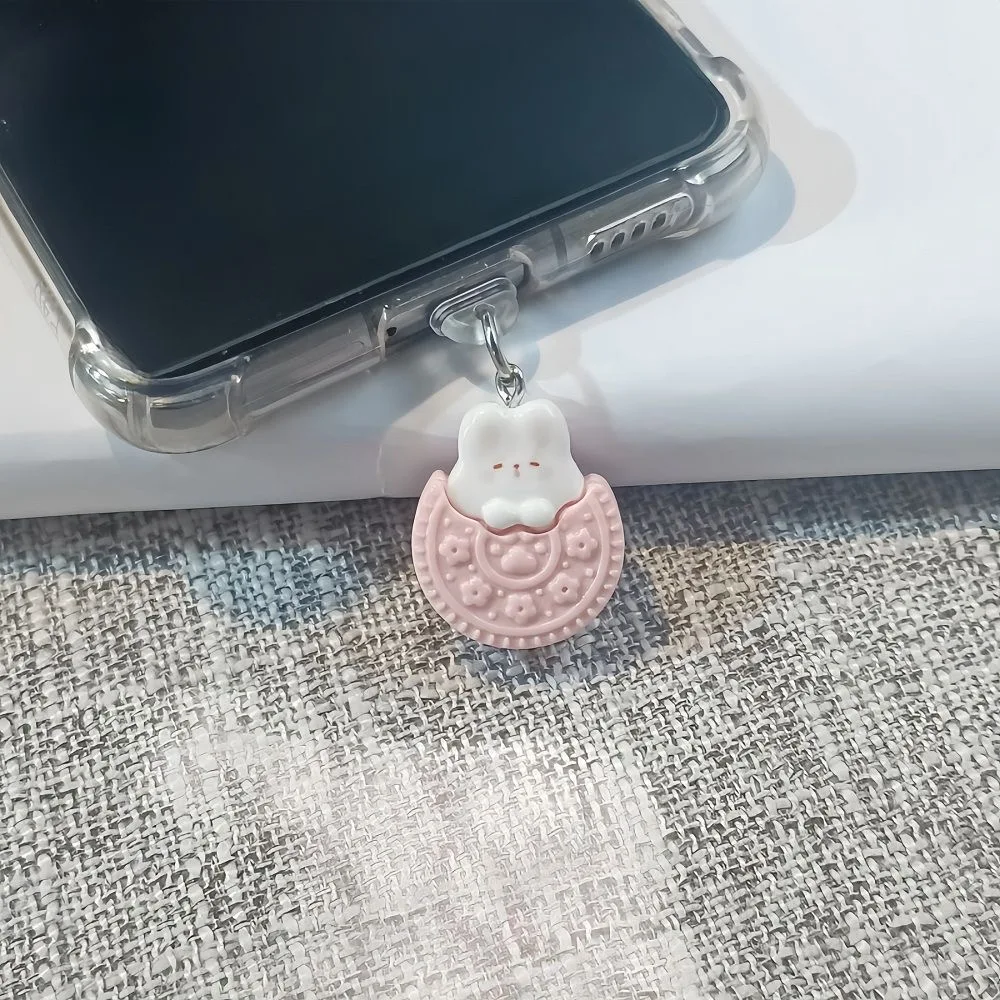 Phone Pendant Charm Cute Cookie Rabbit Phone Pendant Charm Tpye-c Dust Plug Decoration Hanging for Iphone Samsung Protect Charge Port
