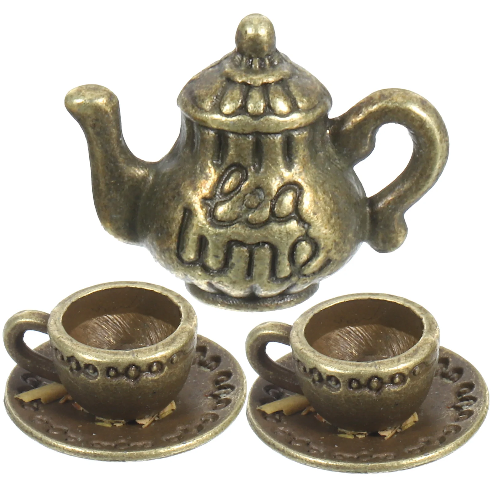 

Miniature Tea Cup Set 3 Sets 1 12 Dollhouse Teapot Tea Cup Tea Saucers Mini Metal Teapot Set Dollhouse Accessories Decorations
