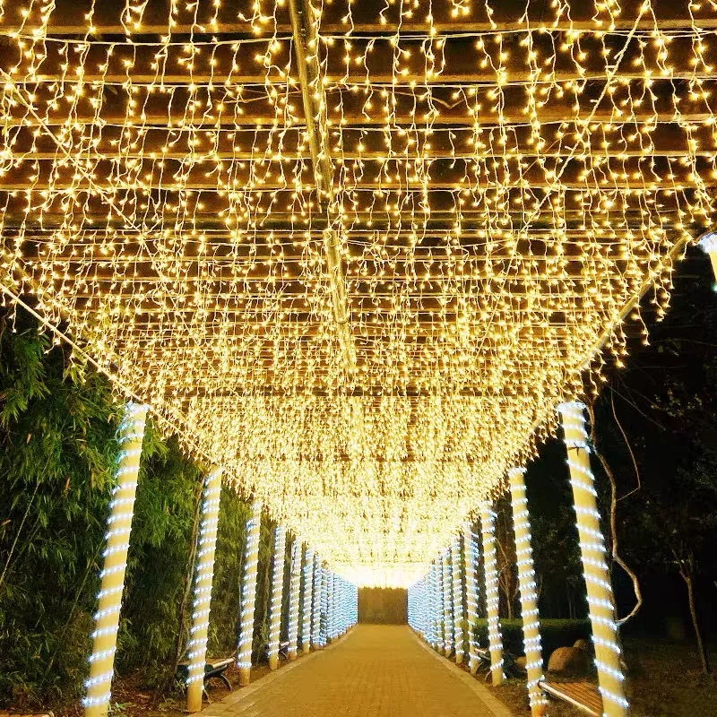 Outdoor Decoration 4m Droop 0.4-0.6m Curtain Icicle Led String Lights 220V EU Plug Garden Xmas Garland Decorative Lights