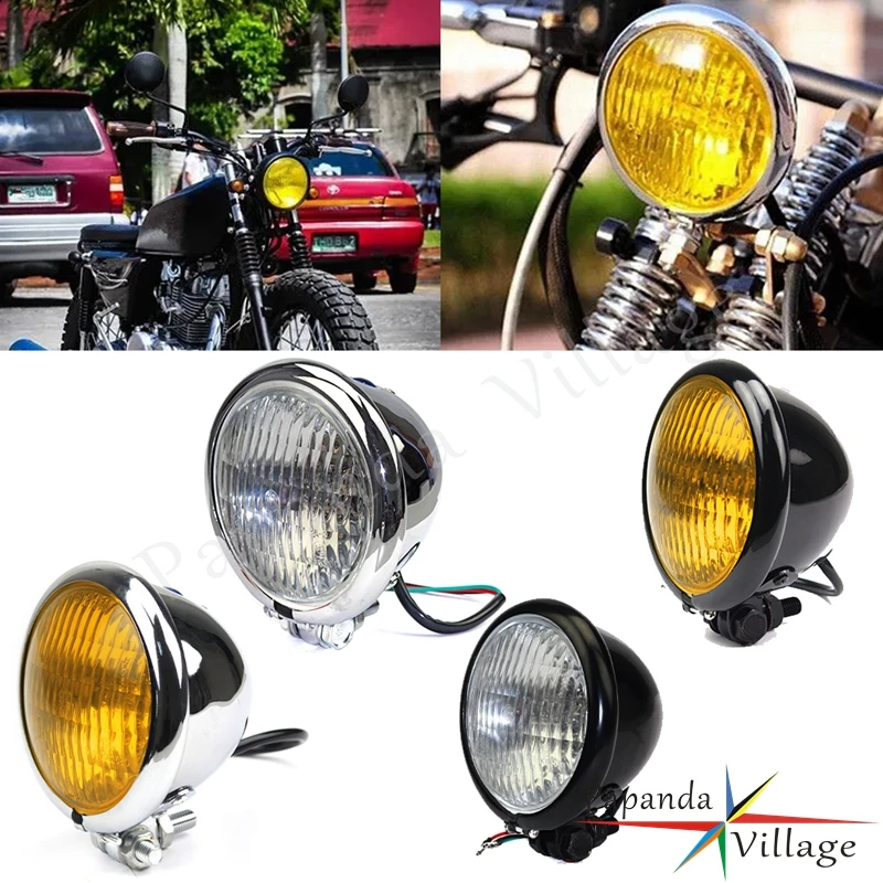 Per Yamaha Honda Cafe Racer Scrambler Custom Chrome Universal Moto Vintage Headlight E-Mark E4 Vintage Round Head Light