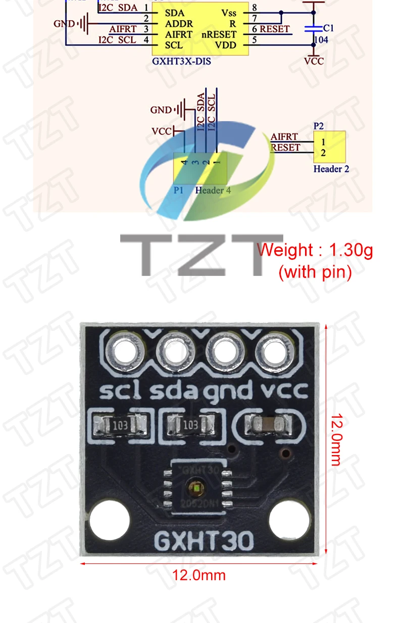 TZT GXHT30 Temperatur-Feuchtigkeitssensoren-Modul IIC I2C Breakout Wetterkompatibel kompatibel SHT31 SHT30 für Arduino – Detail 2