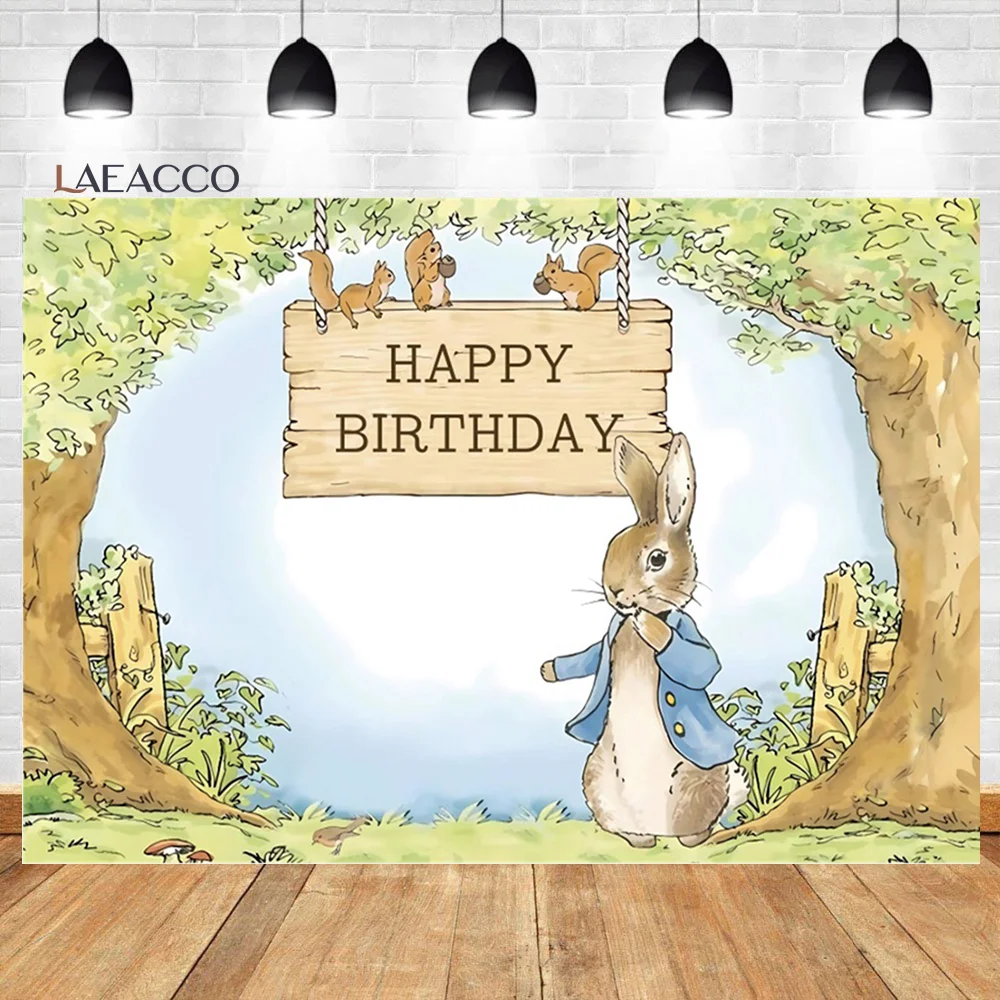 

Laeacco Rabbit Backdrops for Photography Cute Bunny Happy Birthday Party Decor Baby Shower Portrait Customized Photo Background