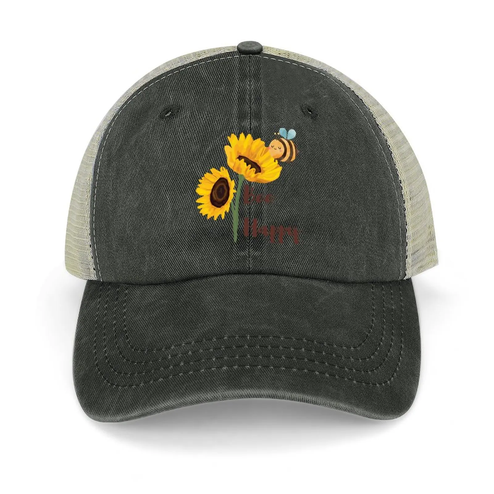 

Bee Happy Sunflower and Bee Cowboy Hat Sun Cap beach hat For Men Women's