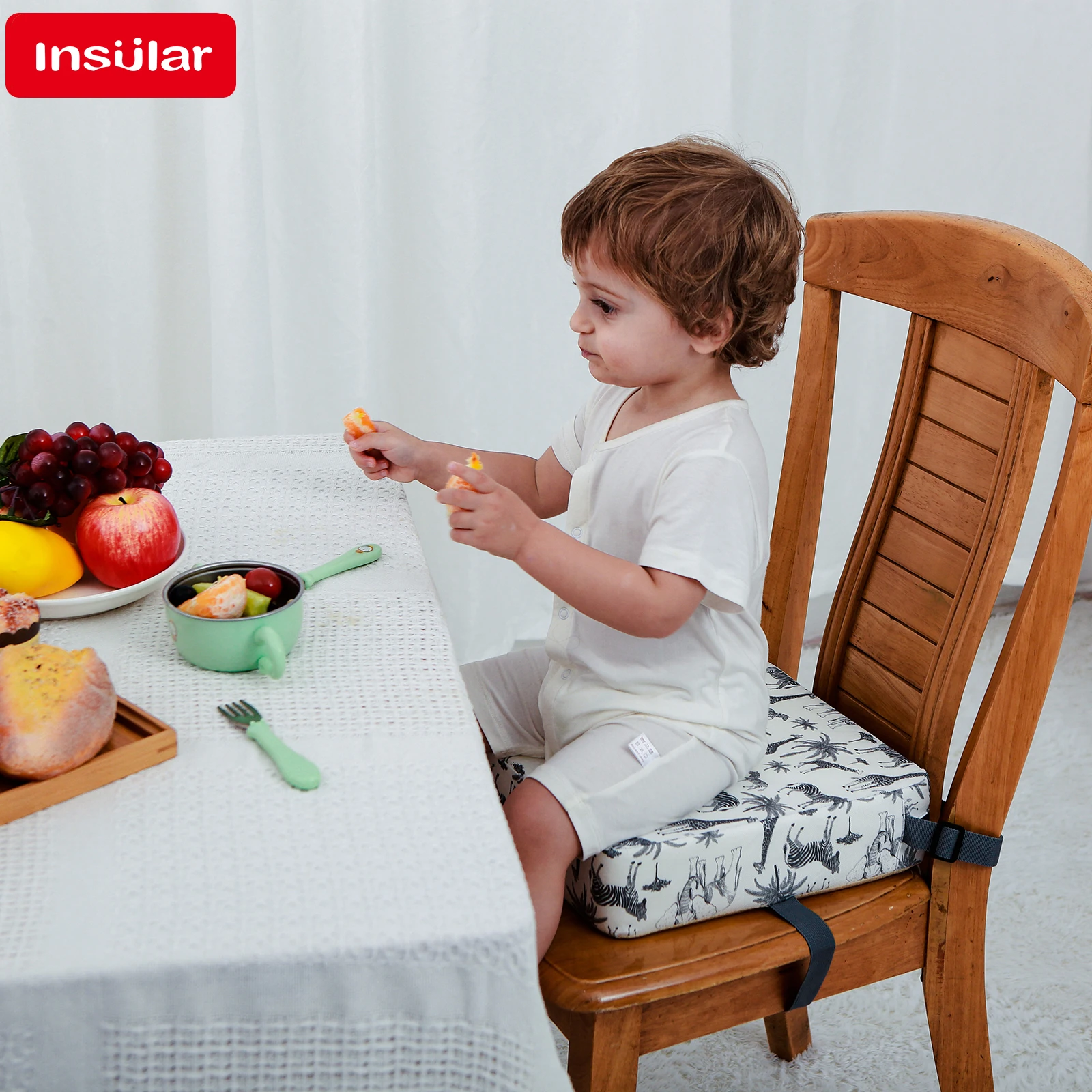 INSULAR Children Increased Chair Pad Baby Booster Seat Portable Kids Dining Heighten Cushion Pram Chair Adjustable Removable baby booster seat