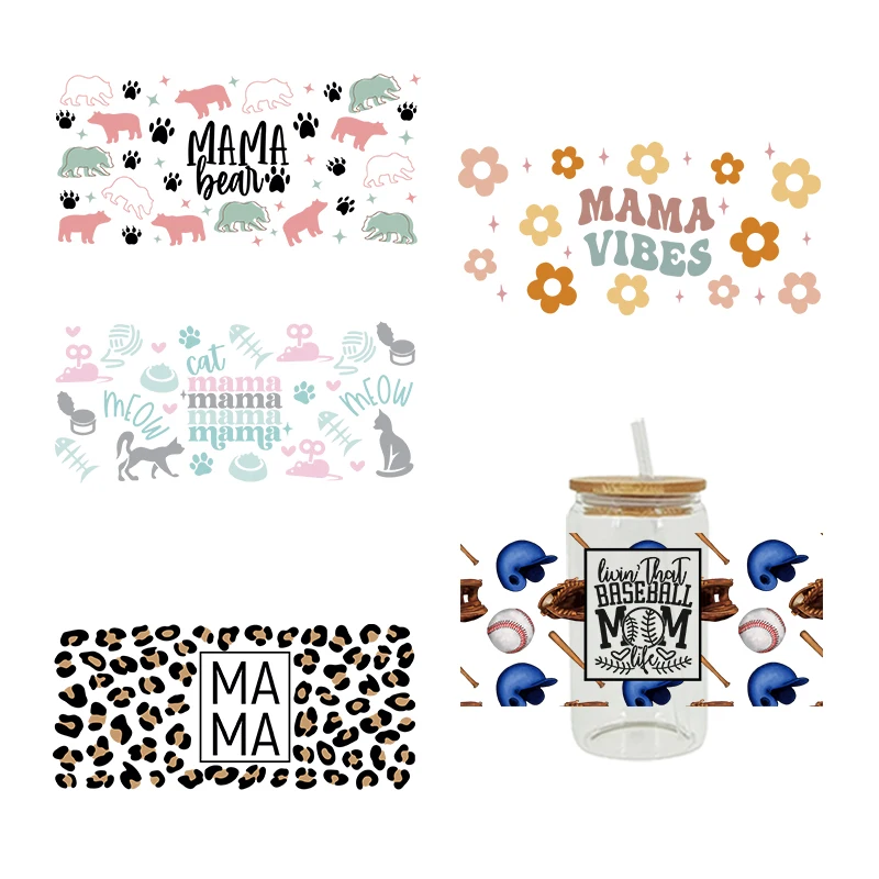 UV DTF Transfer Sticker Mama Vibes For 16oz Libbey Glasses Wraps Bottles Cup Can DIY Waterproof Decals D2338