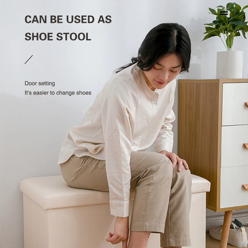 3-In-1 Foldable Pu Leather Storage Stool Multifunctional Home Storage Box Shoe Change Stool Toy Clothes 76x38x38cm