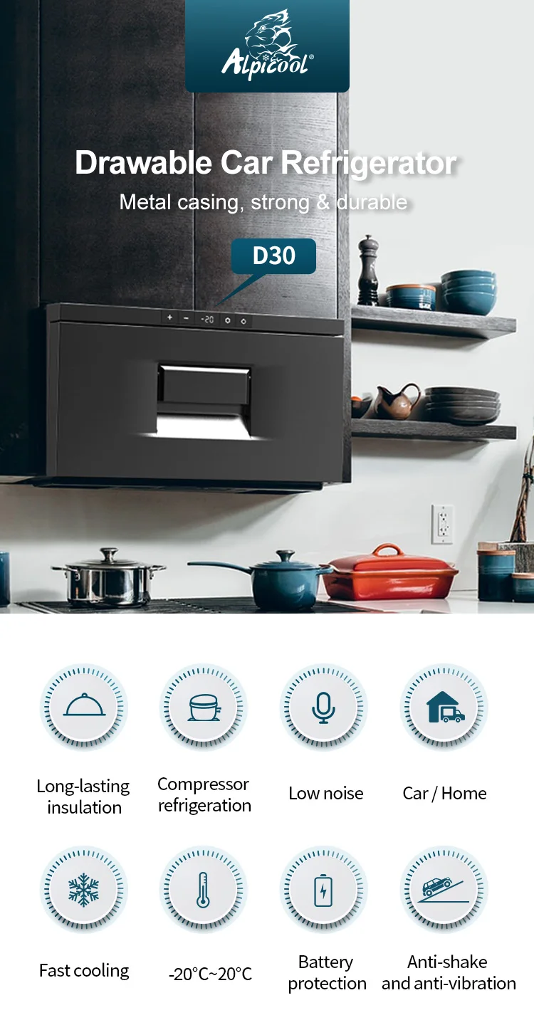 Description Picture 2 of itemAlpicool D30 RV fridge mini outdoor car truck drawer fridge 12v dc dual use cooler compressor freezer car refrigerator