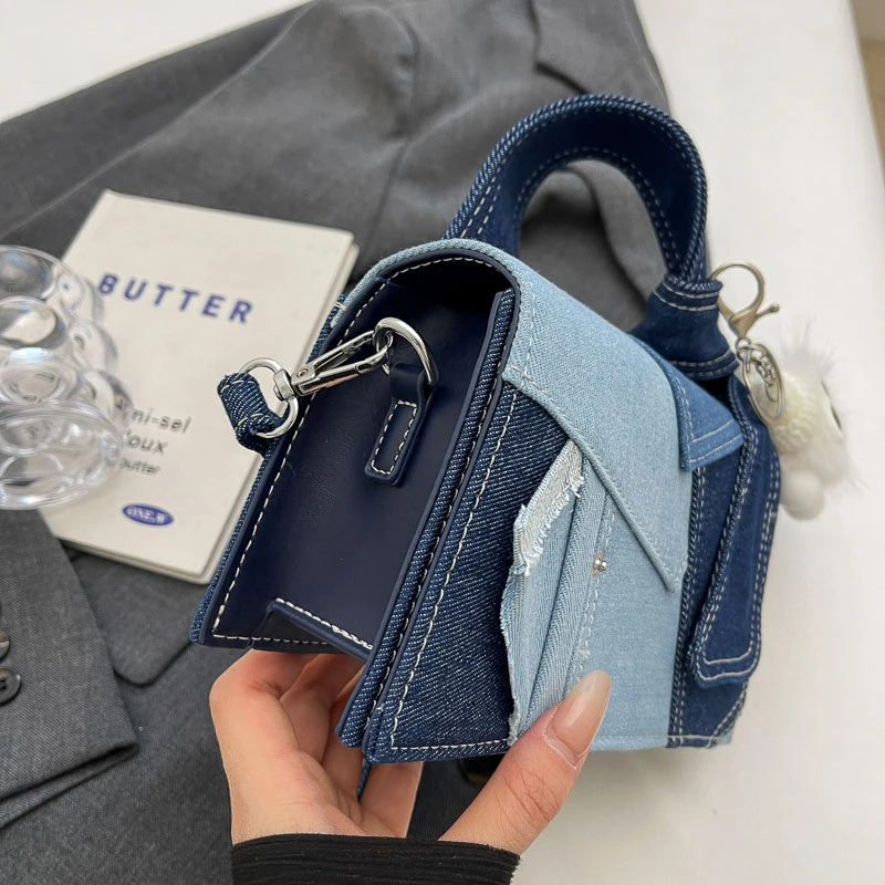Women's fashionable small handbag, denim single shoulder bag, casual crossbody bag, zippered women's bag with lid, women's bag