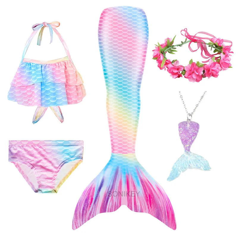 sexy halloween costumes for women Kids Girls Swimming Mermaid Tail Mermaid Costume Cosplay Children Swimsuit Fantasy Beach Bikini Can Add Monofin Fin Halloween anime dress Cosplay Costumes