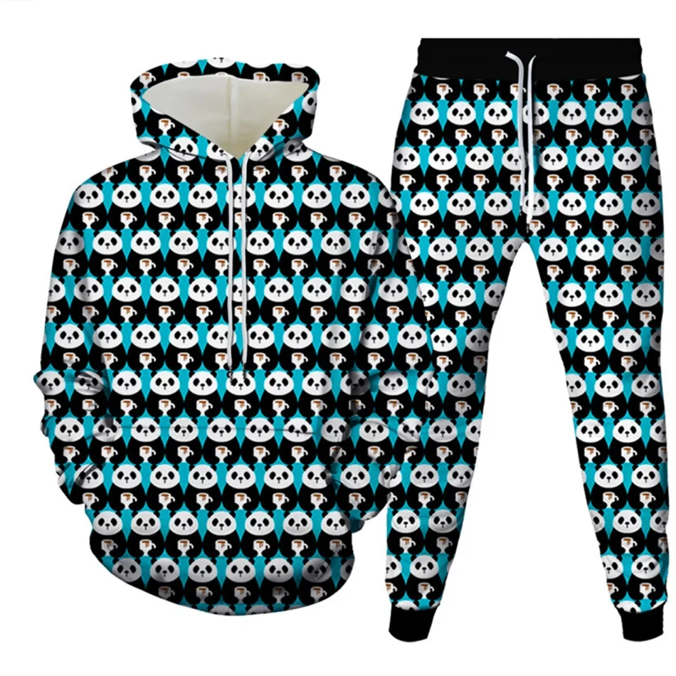 Autumn Men Hoodies+Pants Set Animal Panda Monkey Cartoon Sportswear Suit Women Tracksuits Clothing Casual Pullover High-quality 6