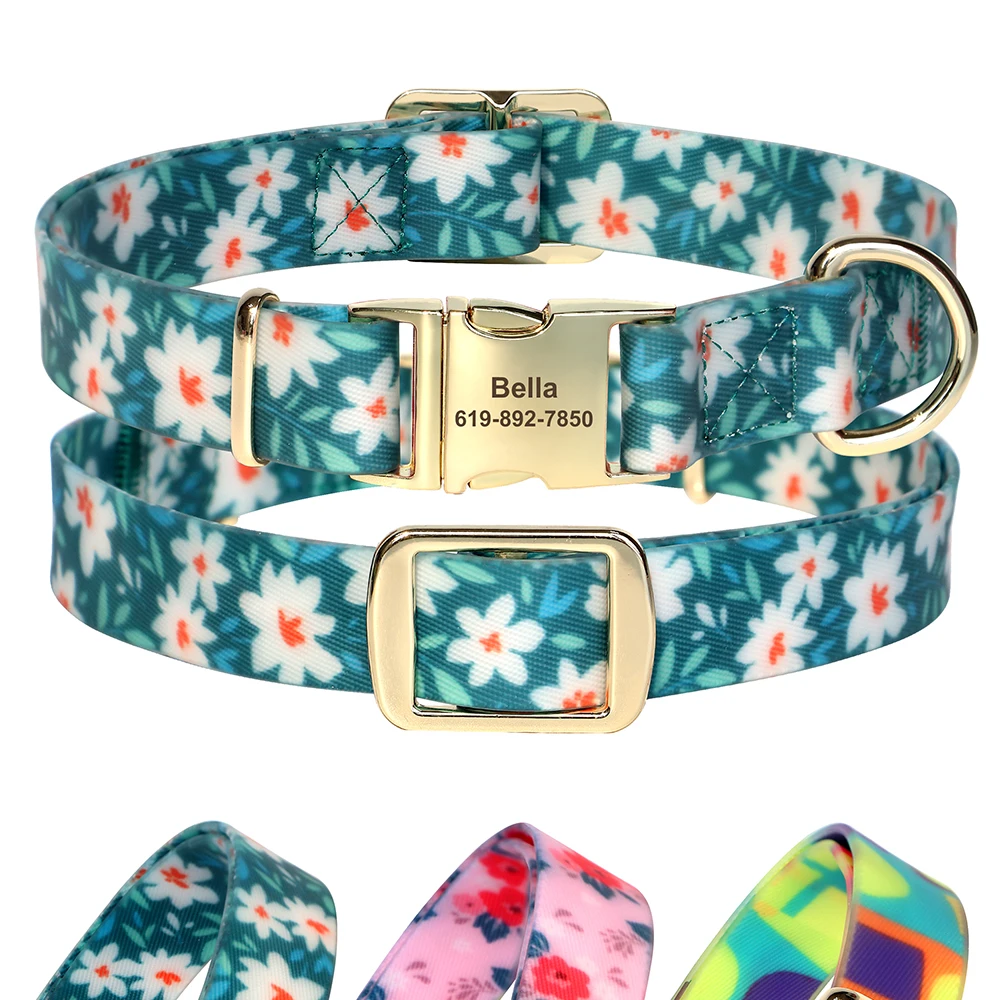 Dog Collar Flower Print PVC Puppy Collars Custom Pet ID Collars dog collar pet collar For Small Medium Large Dog Chihuahua Pug