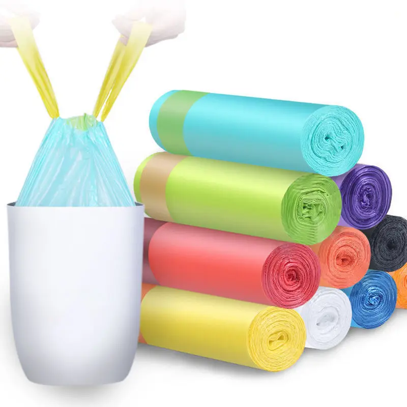 150pcs Household Colored Garbage Bags With Thickened Drawstring, Portable Automatic Closing, Disposable Kitchen Garbage Bags, Pl