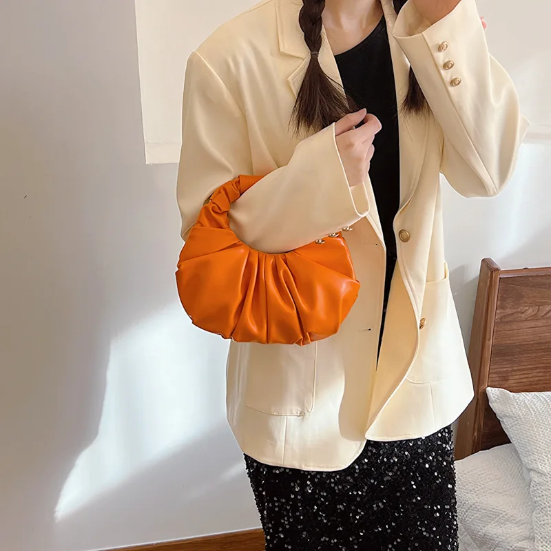 Fashion Pleated Handlebags for Women PU Cloud Bags Leisure Armpit Bag Shopping Shoulder Bags Dumpling Handbag Female Hand Bags