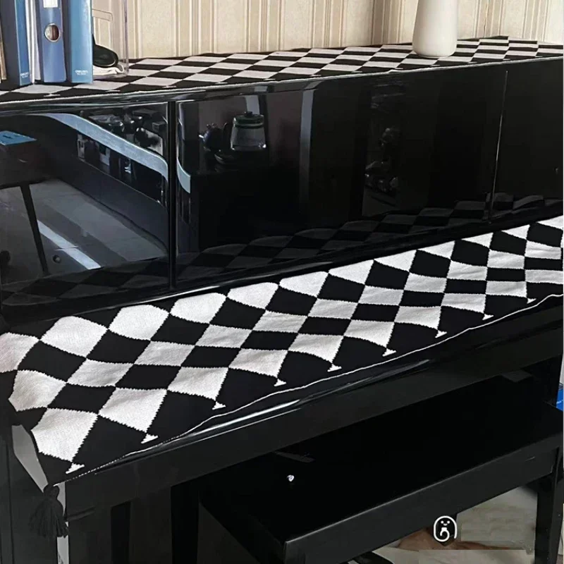 Modern Minimalist Chessboard Piano Cover Dust Proof Thickened Classical Piano Cover Cloth Home Decoration Half Pack