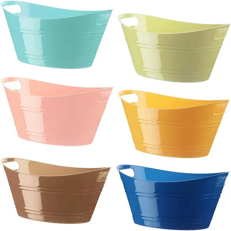 6 Pcs Ice Buckets Bulk, Plastic Ice Buckets with Handles, Oval Storage Tub, Large Capacity Drink Tub for Party Bar