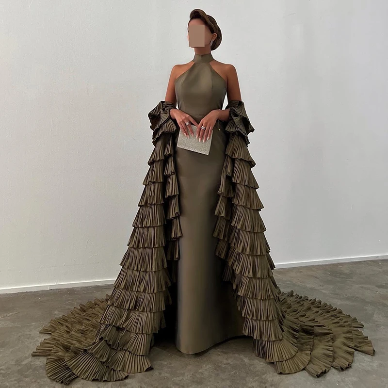 Vestidos con mangas de trompeta sexy y estilo sirena con hombros descubiertos Verde Tallas Grandes