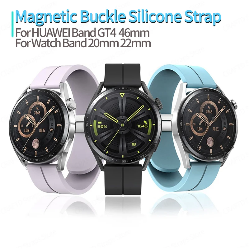 

22mm 20mm Soft Silicone Strap for Huawei Watch GT4 46mm Magnetic Buckle Sports Band Bracelet for Huawei Watch Fit 2 Accesorios