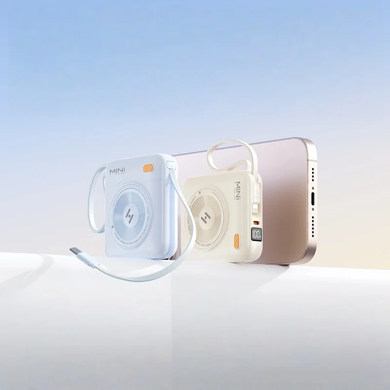20000mAh 초고속 충전 휴대용 보조배터리 (내장 케이블 포함) - 컴팩트하고 빠른 충전