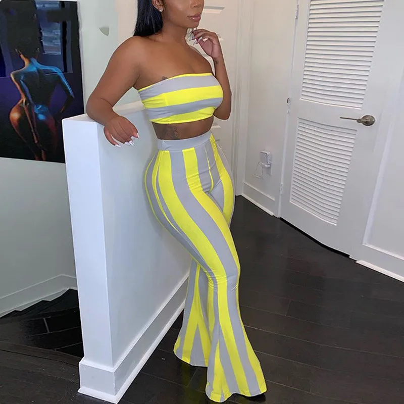 2023 New Women Striped set Women Outfits Crop Top Pants two pieces sets Summer Clothes for Female Sexy suit women clothes