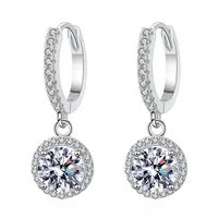 925 Sterling Silver 1 Carat Moissanite Round Earrings for Women Luxury Evening Style