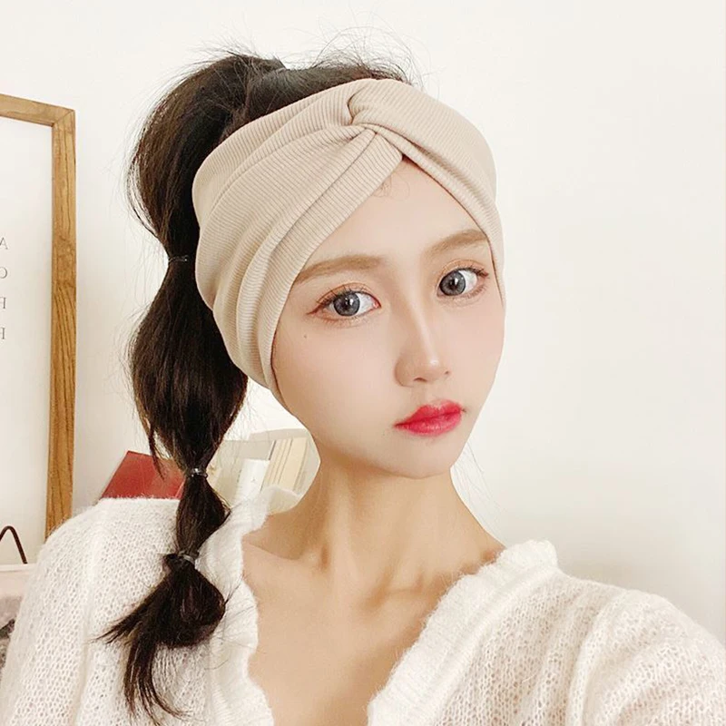Spring Autumn Women Twist Knitted Headband Soft Solid Color Wide Turban Elastic Hair Bands Cotton Hairband Accessories Headwrap - Image 5