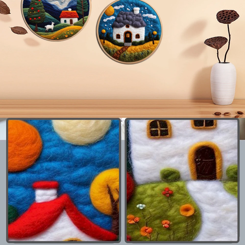 PhotoCustom 20x20cm Frame Embroidery Kits Painting DIY Wool Embroidery Scenery Creative Needle Felt Picture Kit Craft Paintings