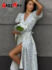 Casual Women's Summer Dresses 100% Cotton Floral Print A-line Midi Dress with Side Slits Long Elegant White Dress for Women 2025 3