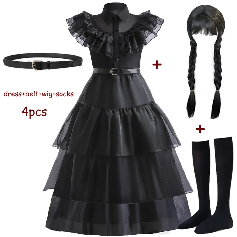 thumbnail image 1 of Vestidos de carnaval Miércoles Addams Disfraz de cosplay para niña 2023 Nuevos vestidos largos de noche de fiesta de malla para adolescentes 5 10 14 años, 1 of 5