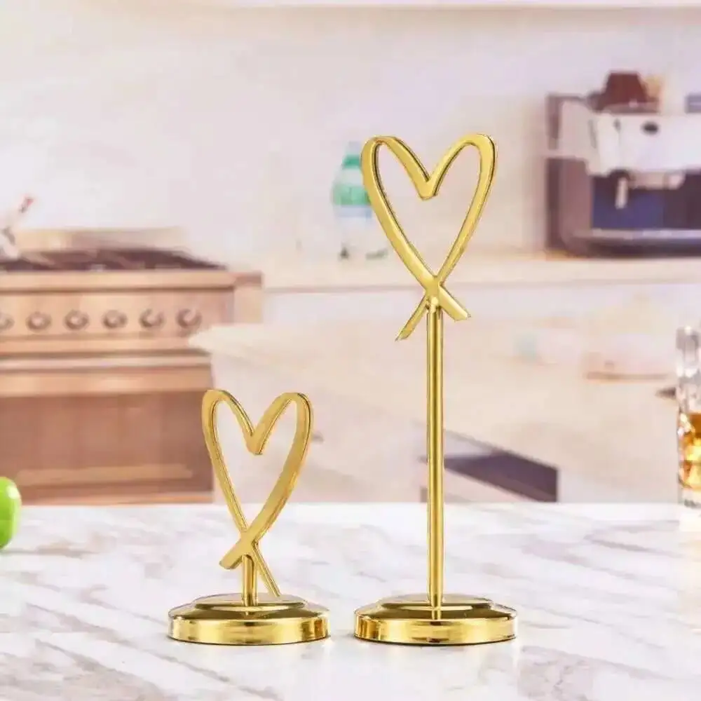 2 Stück Tischkartenhalter, Tischnummernständer, Draht-Tischkartenhalter, Herzförmige Menü- und Rezeptclips für Hochzeiten – Detail 1