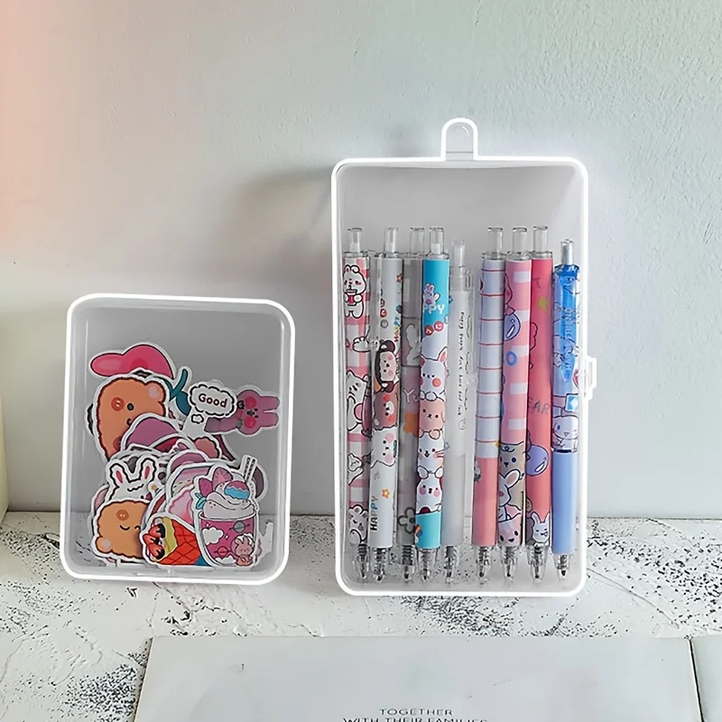 MOHAMM 1pc Desktop Transparent Plastic Storage Box,for Scrapbooking, Dustproof Accessories Storage Case, Sticker