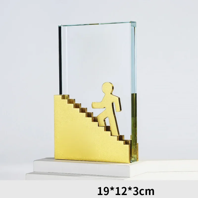 Customized Metal Aluminum Alloy Crystal Trophy, Sand Blasting Carving Home Decor Medal Company's Annual Meeting Award Souvenir