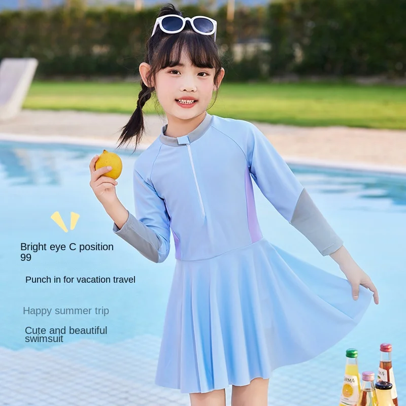 아동용 긴팔 수영복, 여아 수영복, 아동용 수영복, 청소년, 여름 해변, 신규, UPF50 +, 2-14Y