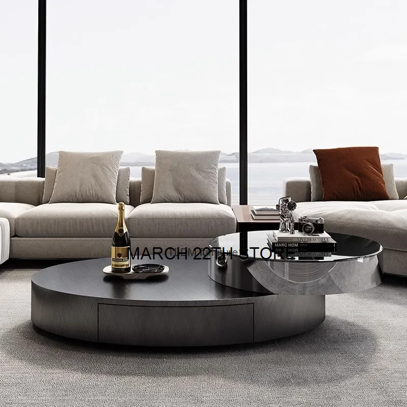 

Italian Coffee Cabinet Luxury Art Design Stainless Glass Floor Storage Coffee Tables Living Room Oval Meuble House Furniture