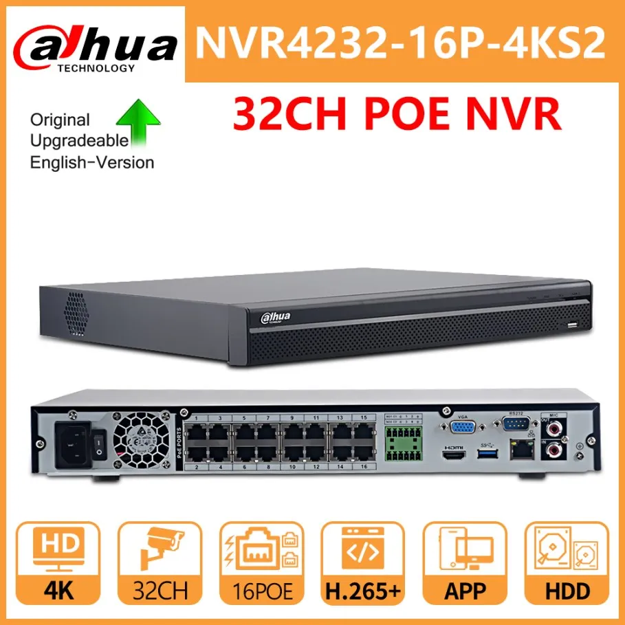 

Оригинальный Сетевой видеорегистратор Dahua 32CH NVR4232-16P-4KS2 16PoE 1U 2HDDs, сетевой видеорегистратор SMD Plus, распознавание лица, подсчет людей, тепловая карта