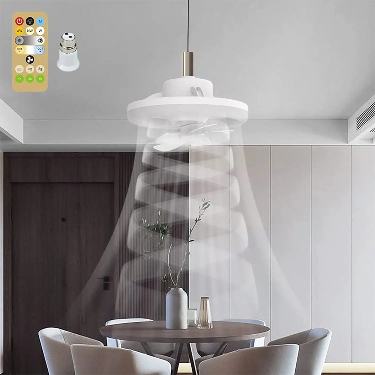 

60W Ceiling Fan E27 With Led Light And Remote Control 360 ° Rotation Cooling Electric fan Lamp Chandelier For Room Home Decor