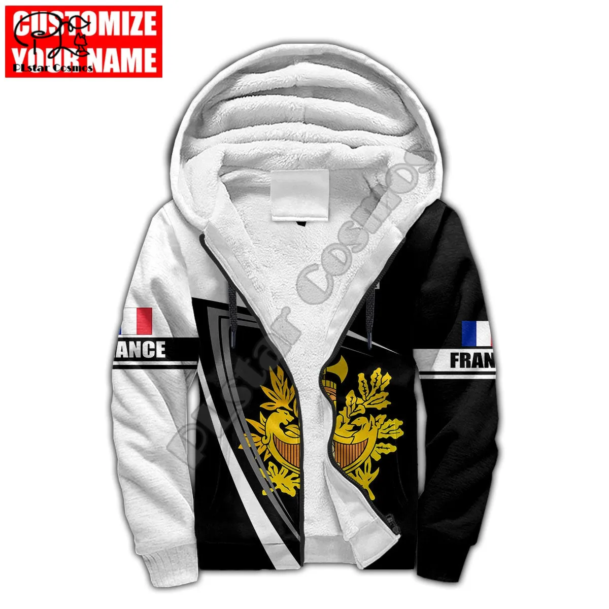 PLstar Cosmos France Republic 3D Print Fashion Winter Clothing Casual Warm Hood Thick Coat Zipper Man Fleece Hoodies Jacket F34
