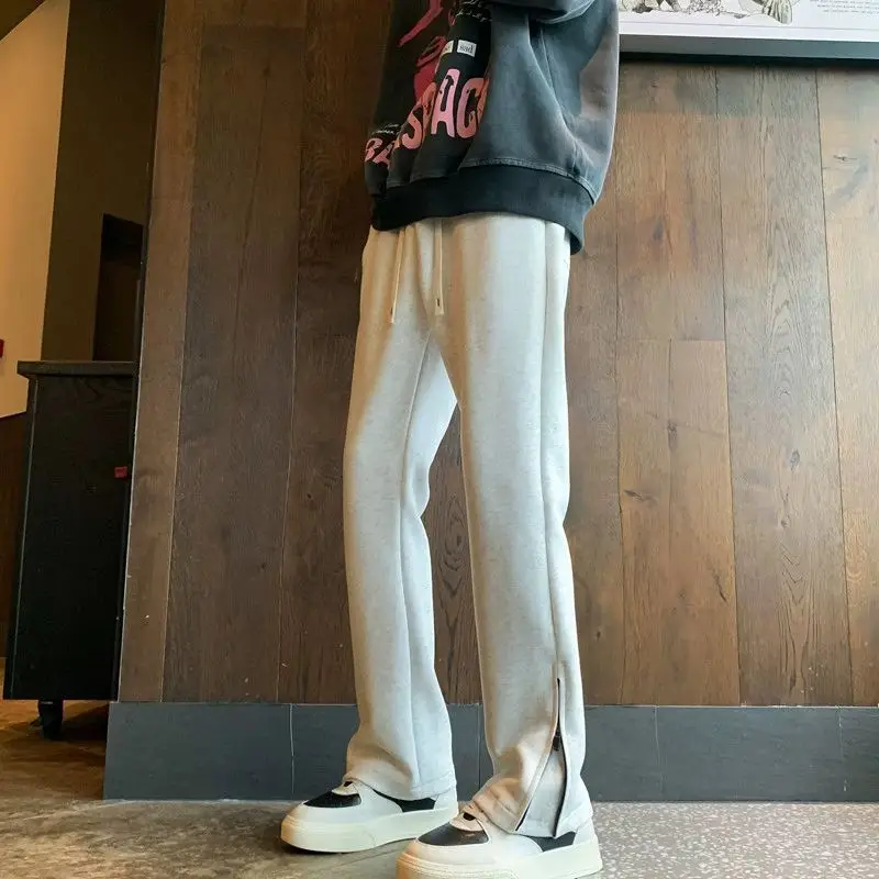 American Style Trendy Trousers New Men's Patchwork Elastic Drawstring Young Style Pant Leg Zipper Loose Casual Straight Pants