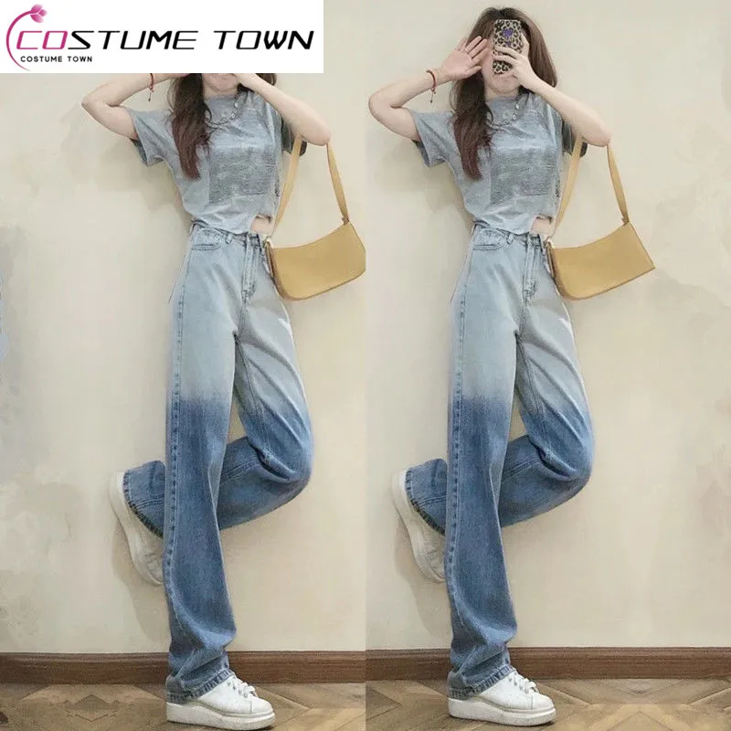 Summer Fashion Set Women's 2023 New Design Sense Short Sleeve T-shirt Slim Denim Wide Leg Pants Explosive Street Two Piece Set cotton corduroy jacket for women autumn and winter 2023 new explosive street black small suit thickened for women