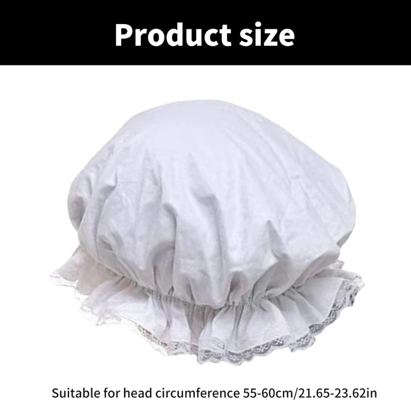 Women Breathable Satin Lace Bonnet Lady White Elastic Brim Maid Hat for Stage Role Playing and Halloween Costume Cosplay Props 6